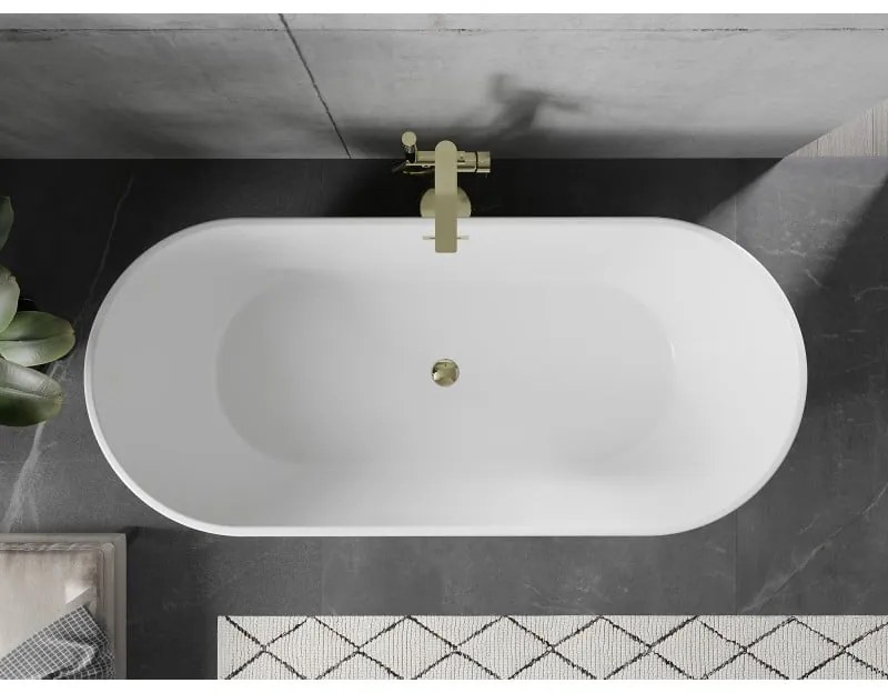 Mexen Flavia, voľne stojaca vaňa 170 x 75 cm, biela, zlatý lesklý prepad, 54031708000-50