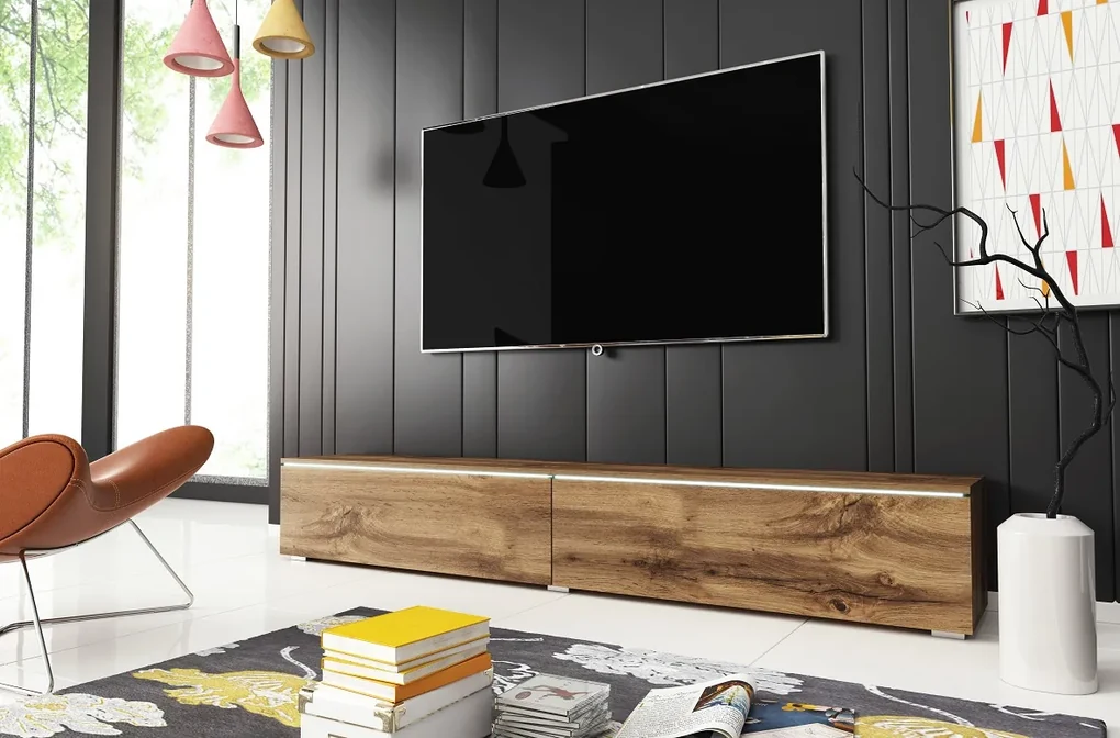 AKCIA - Závesný TV stolík Lowboard D 180 cm - dub wotan