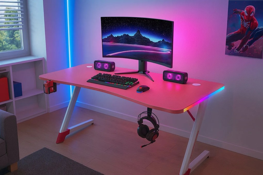 Herný stôl s podsvietením BG01 ružový 120 cm