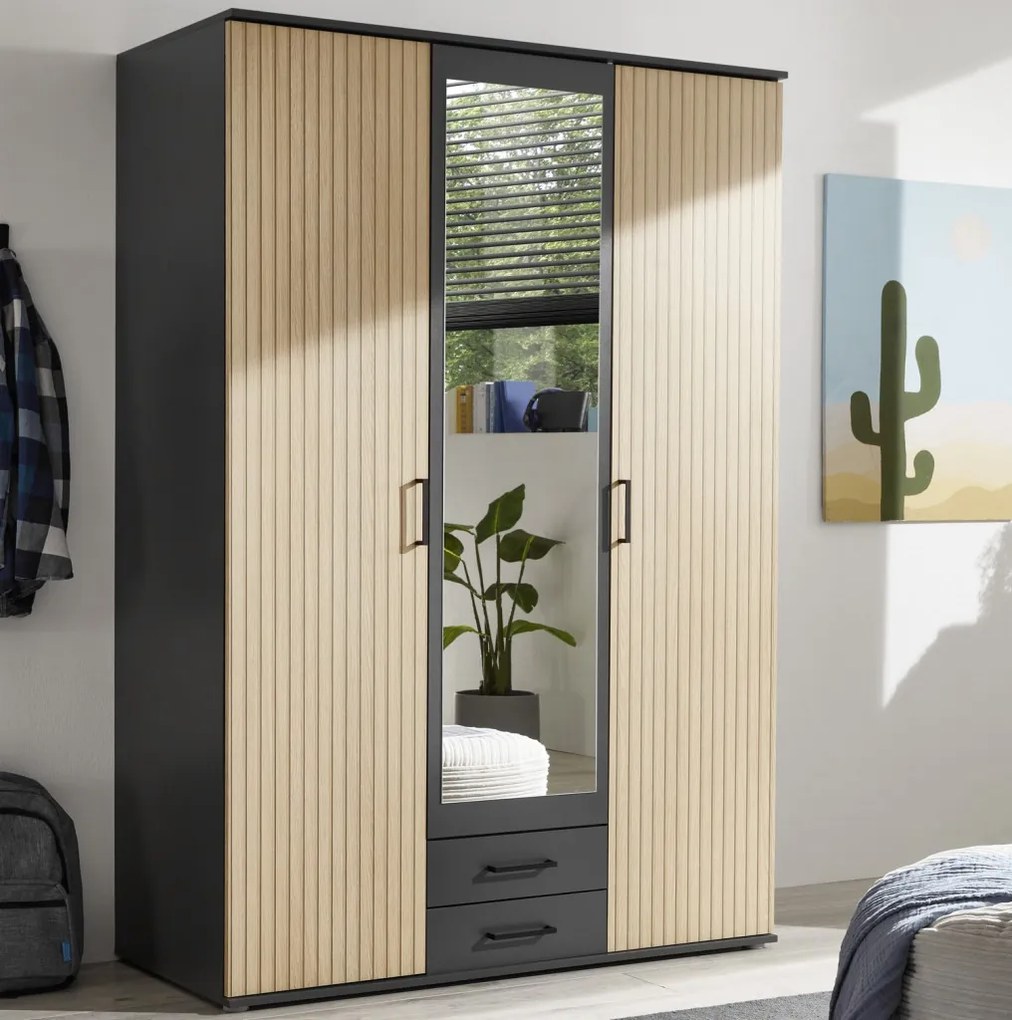 Šatníková skriňa Laurie, 120 cm, grafit/dub