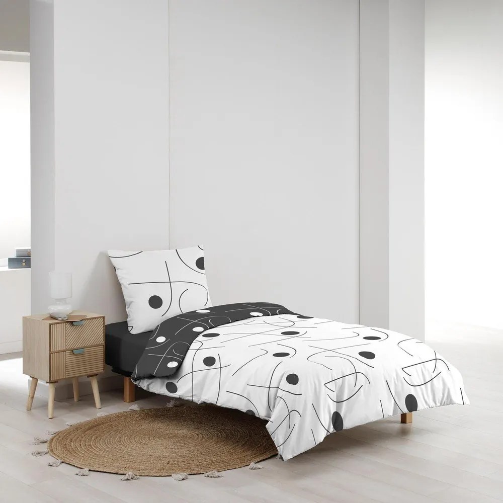 Biele/tmavosivé obliečky na jednolôžko z mikrovlákna 140x200 cm Sonate – douceur d'intérieur