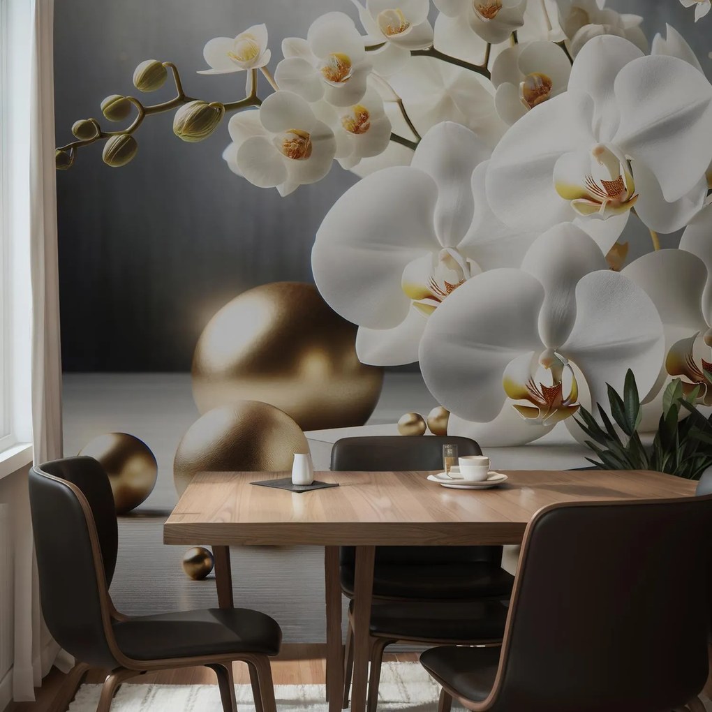 Fototapeta - Orchidea a zlaté gule (147x102 cm)