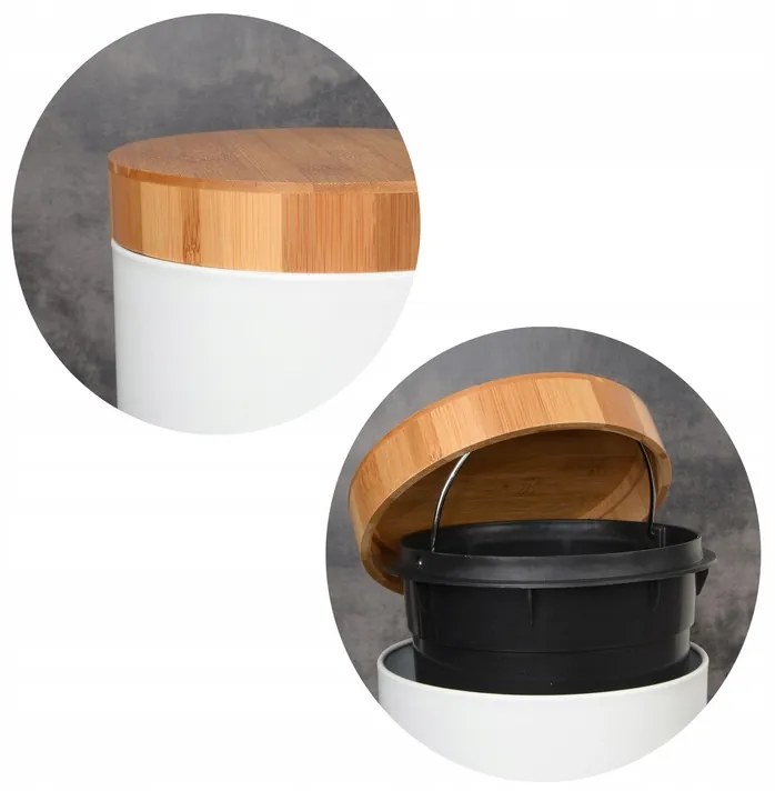 Odpadkový kôš do kúpeľne s bambusovým krytom 3l - biely