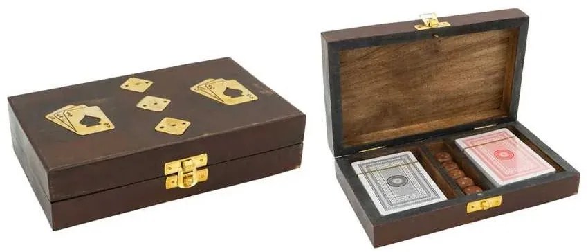 Drevený box s kartami a kockami
