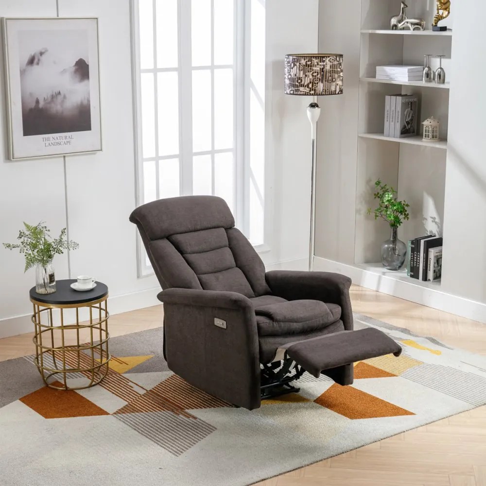 TV a relaxačné kreslo s elektrickým ovládaním, poťah hnedá látka TV-925 BR2