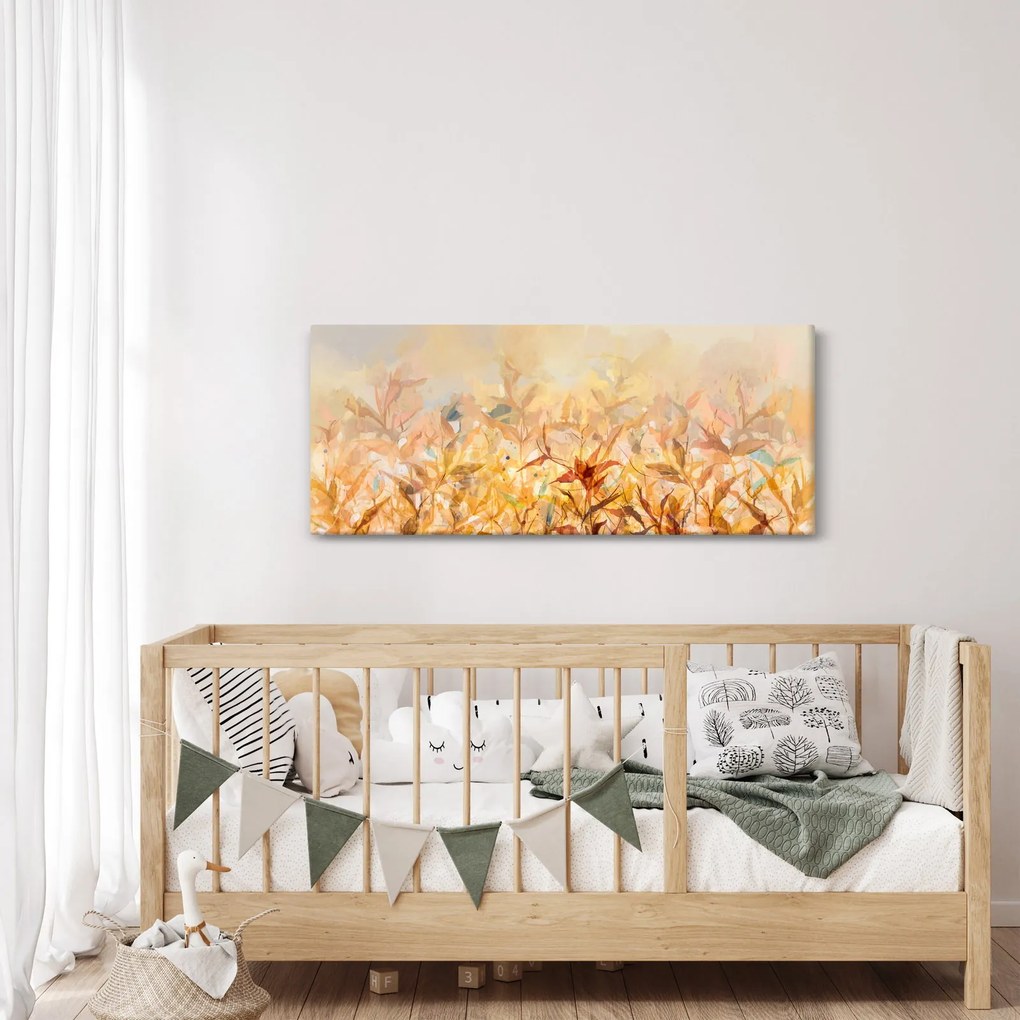 Obraz - Listy vo farbách jesene, olejomaľba (120x50 cm)