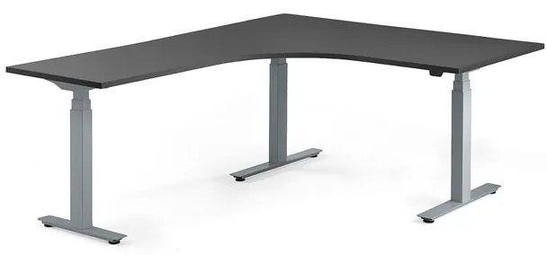 Výškovo nastaviteľný rohový stôl MODULUS, 1600x2000 mm, strieborná, čierna