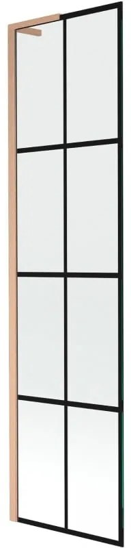 Mexen Next L, 1-krídlová vaňová zástena 50 x 150 cm, 6mm číre sklo-čierny vzor, medený profil, 895-050-000-03-77-65