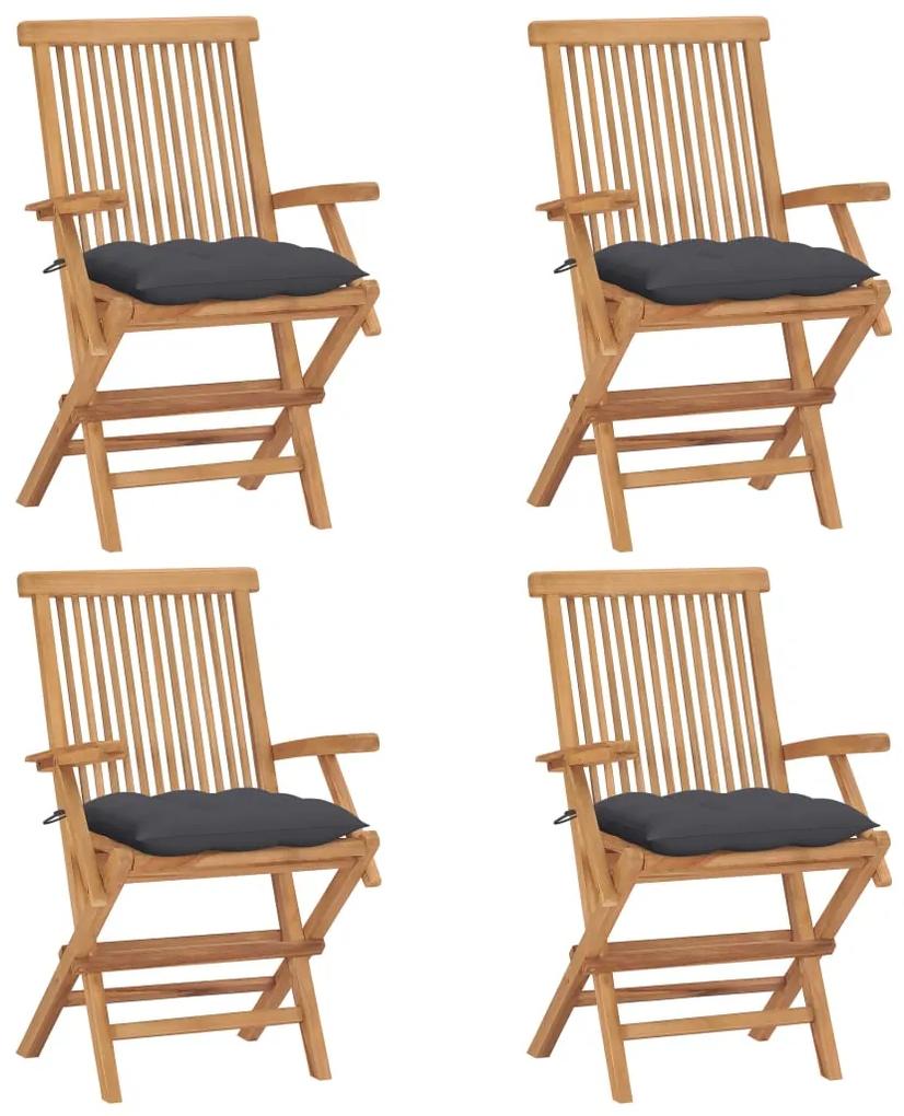 Záhradné stoličky s antracitovými podložkami 4 ks tíkový masív
