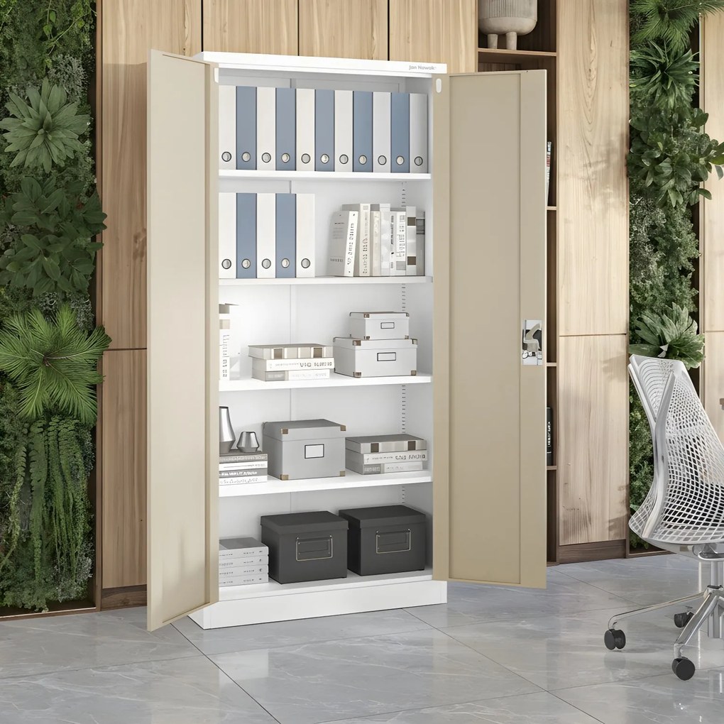 Kovová kancelárska skriňa na dokumenty, vysoká, biela/zlatý dub, 900x1950x400 mm: JAN H Eco Design