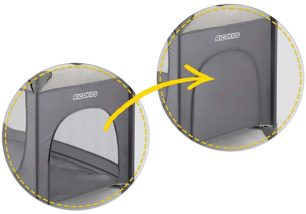 Ricokids Cestovná postieľka + matrac + taška125 x 65 x 78 cm RK-240 svetlosivá