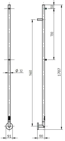 P.M.H. OL1SS - Elektrický sušiak na uteráky OLE, 24 W/230 V, 170 cm, IP44, leštená nerezová oceľ