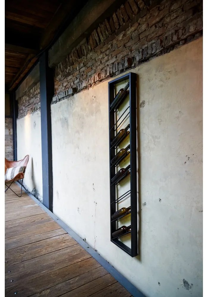 Čierny nástenný kovový regál na víno počet fliaš 8 36x160x6 cm Malbeo – Light & Living