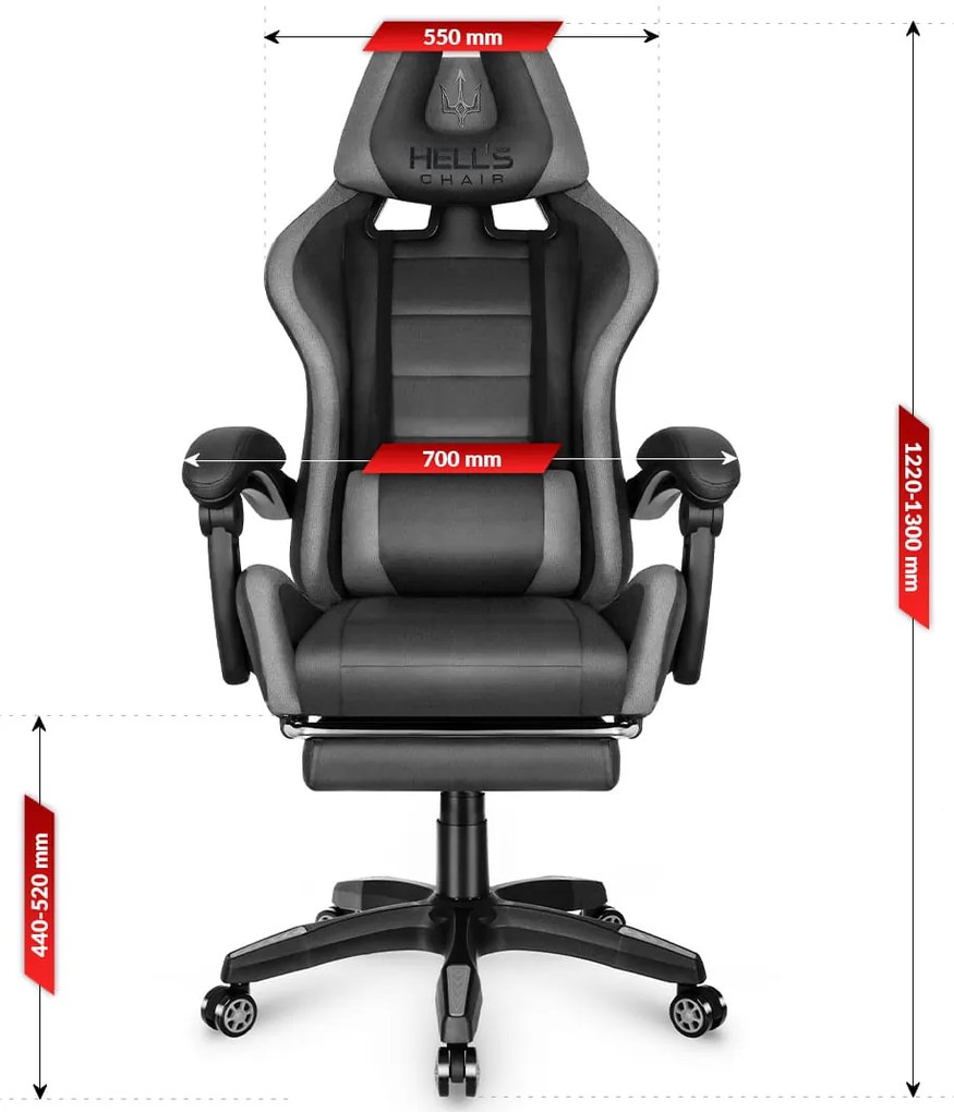 Hells Hell's Chair HC-1039 Šedo-čierna herná stolička Fabric