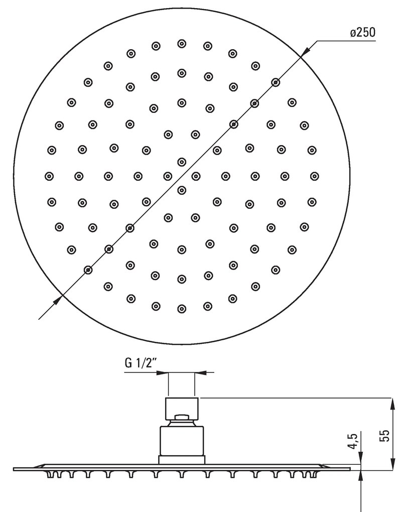 Deante Cascada Floks, okrúhla sprchová dažďová hlavica Slim O250 mm, biela, NAC_600K