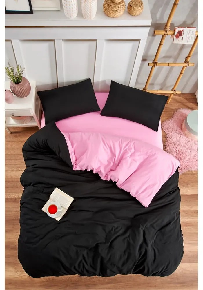 Čierno-ružové obliečky na jednolôžko/predĺžené s plachtou/3-dielne 160x220 cm Classic – Mila Home