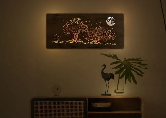 Svietiaci obraz na stenu Stromy a mesiac