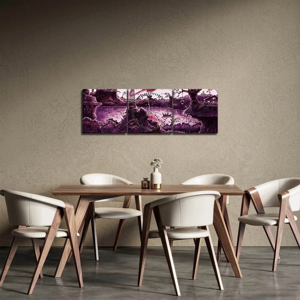 Obraz - Očarovaná dedina (s hodinami) (90x30 cm)