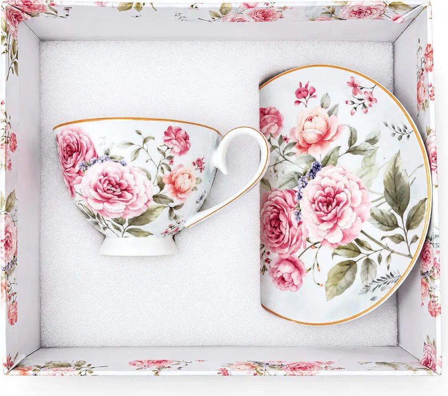 Home Elements Porcelánová šálka s podšálkou, 250 ml, Ruža