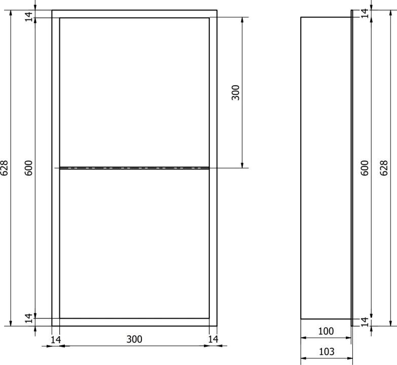 Mexen X-Wall-R, polica na zapustenie s prírubou 60 x 30 cm, medená matná - 19C0603010S