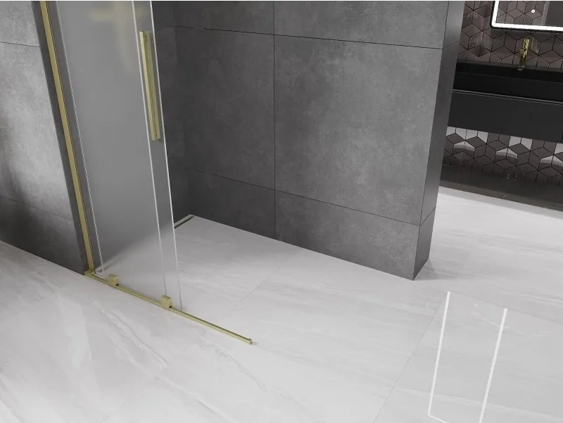 Mexen Velar L, posuvná sprchová zástena Walk-in 110 x 200 cm, 8mm sklo námraza, zlatá matná, 871-110-003-33-55
