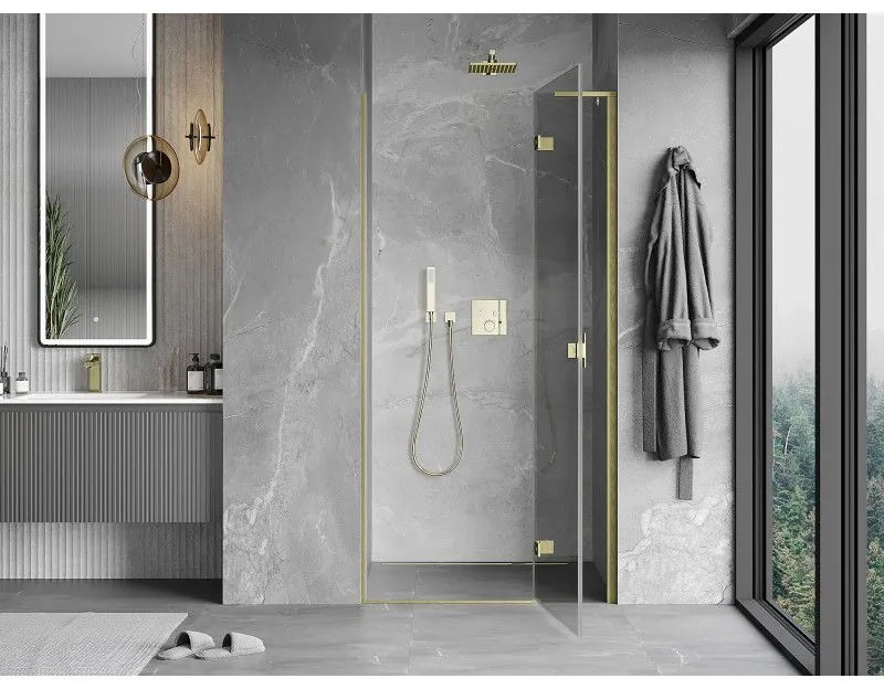Mexen Mist-H L, 1-krídlové sprchové dvere pravé 80 cm, číre sklo, zlatý matný profil, 8A5L-080-000-55-00-P