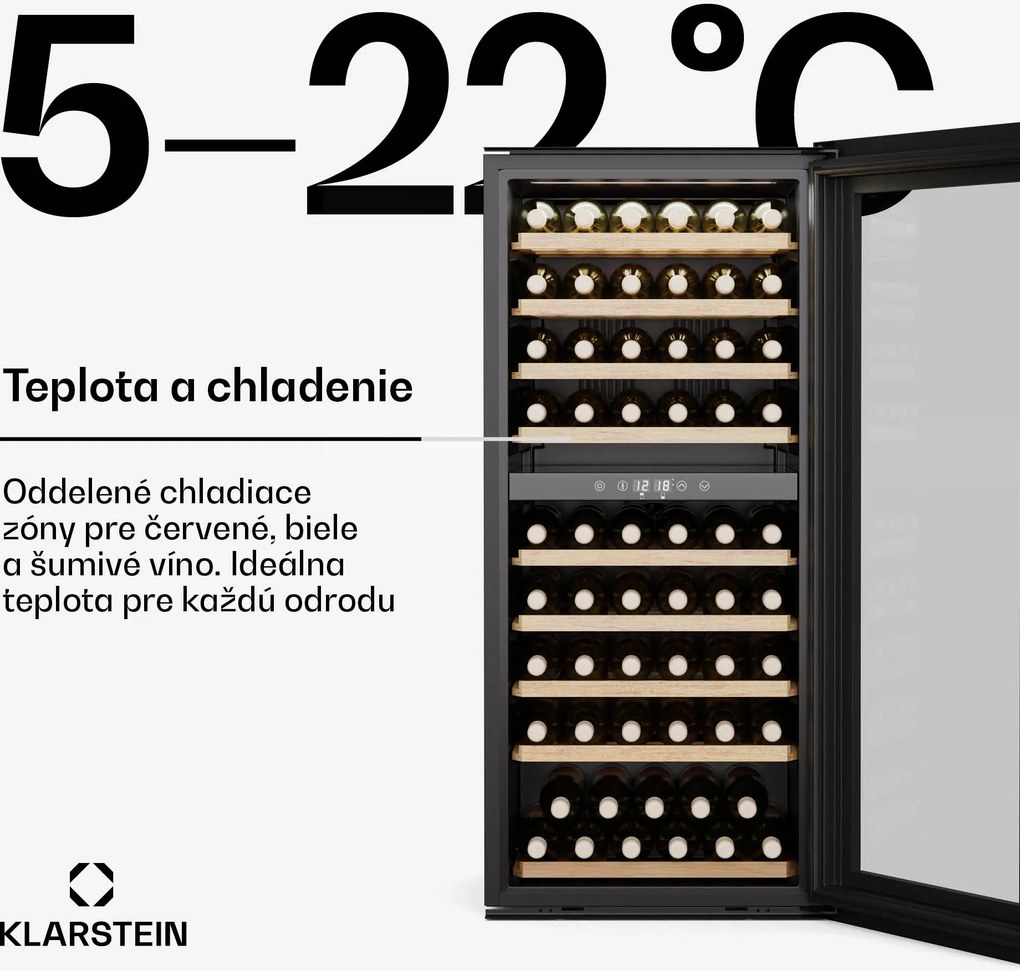 Klarstein Vinsider Duo chladnička na víno, 79 fliaš, 2 chladiace zóny, UV ochrana, 9 políc, Dotykové ovládanie