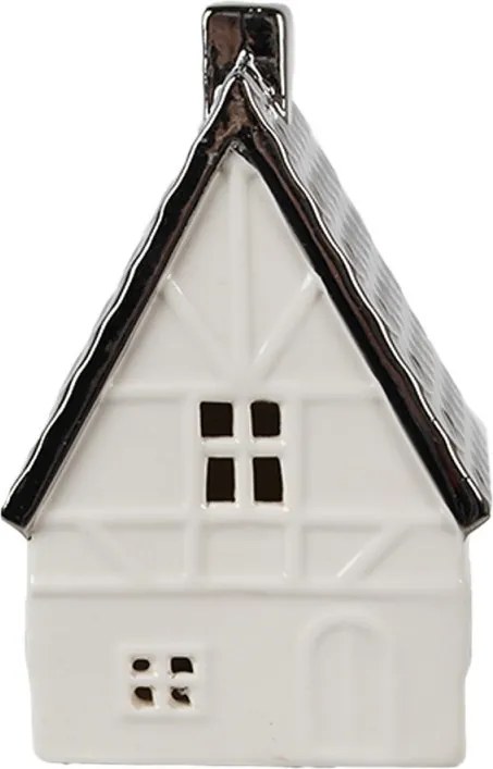 Béžová dekorácia porcelánový domček s Led svetielkami Christmas House M - 8*7*12 cm