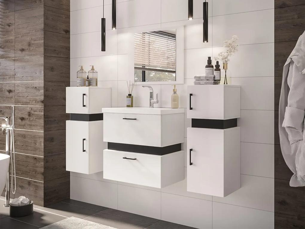 Kúpeľňový nábytok Torvaldi VI, Sifón: bez sifónu, Umývadlová batéria: nie, Farby: biela / biela + čierny mat