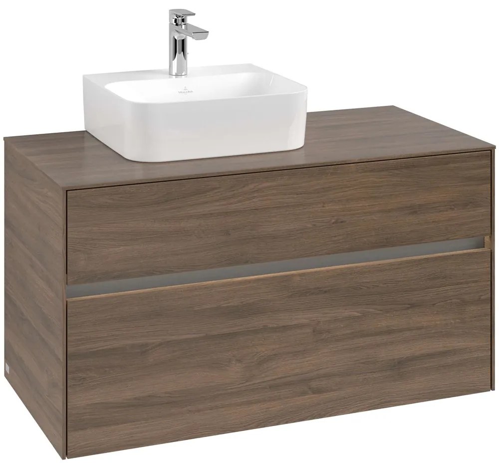 VILLEROY &amp; BOCH Collaro závesná skrinka pod umývadlo na dosku (umývadlo vľavo), 2 zásuvky, s LED osvetlením, 1000 x 500 x 548 mm, Arizona Oak, C095B0VH