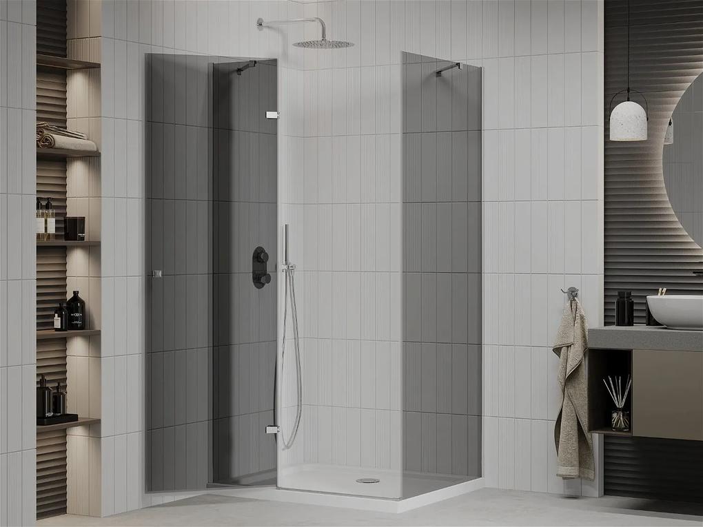Mexen Roma, sprchový kút s krídlovými dverami 120 (dvere) x 70 (stena) cm, 6mm šedé sklo, chrómový profil + slim sprchová vanička biela + chrómový sifón, 854-120-070-01-40-4010
