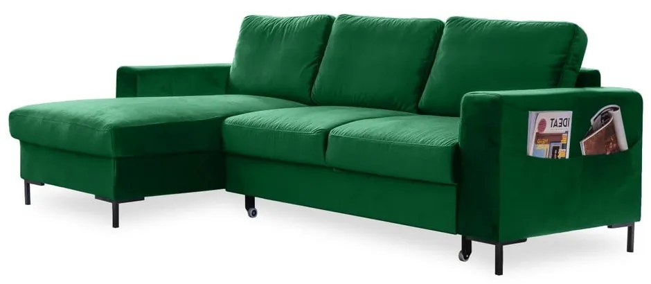 Zelená zamatová rozkladacia rohová pohovka Miuform Lofty Lilly, ľavý roh