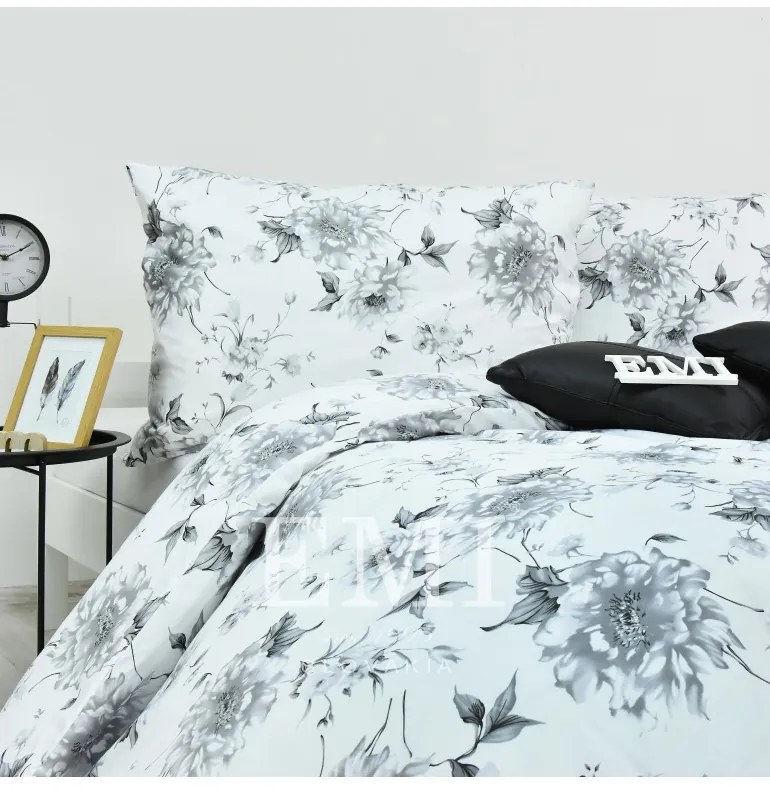 Obliečky Symphony satén sivo-biele EMI, Štandardný set jednolôžko obsahuje 1x 140x200 + 1x 70x90