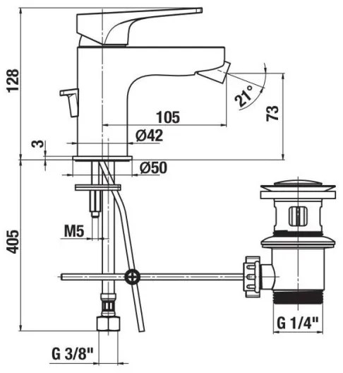 JIKA H3411X10041111 - Bidetová batéria CUBITO 12,8 cm, bez prepadu, chróm