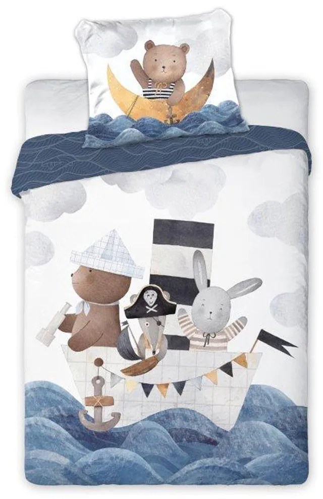 DETSKÉ BAVLNENÉ OBLIEČKY BOAT 100X135 CM, 1KS 40X60 CM VZOROVANÉ