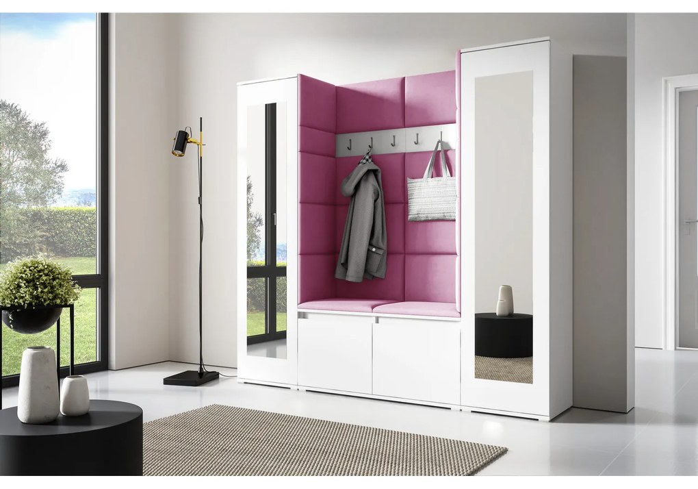 Predsieňová stena AMI 31 So zrkadlom Biela Svetlo ružová