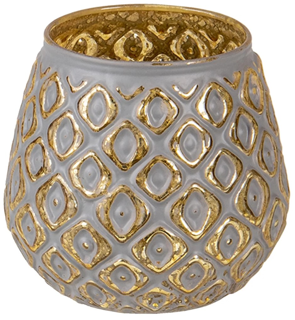 Šedo zlatý sklenený svietnik Grijs - Ø 9 * 8 cm