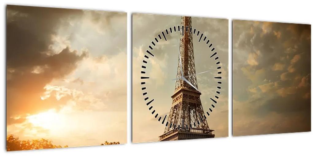 Obraz - Eiffelova veža, Paríž, Francúzsko (s hodinami) (90x30 cm)