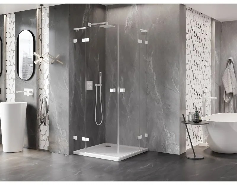 Mexen Lunar, L Duo výklopný sprchový kút 115 x 115 cm, 8mm číre sklo, biely profil, 834L-115L-115P-20-00