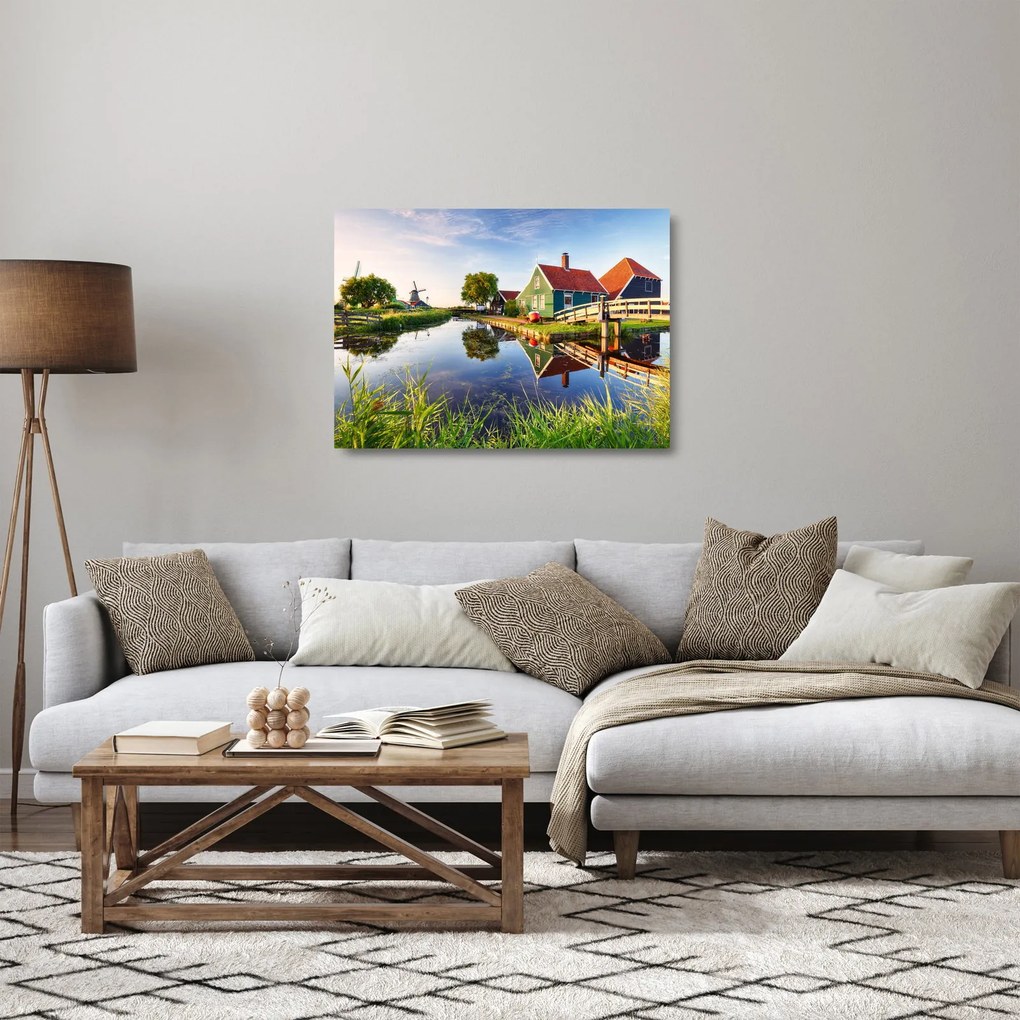Sklenený obraz holandských mlynov (70x50 cm)