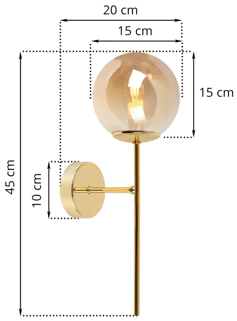 Light Home Nástenné svietidlo Paris, 1x medové sklenené tienidlo, G