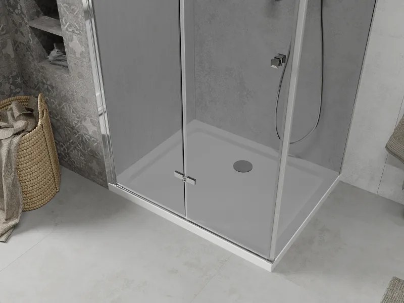Mexen Lima, sprchový kút so skladacími dverami 90 (dvere) x 70 (stena) cm, 6mm šedé sklo, chrómový profil + slim sprchová vanička biela + chrómový sifón, 856-090-070-01-40-4010