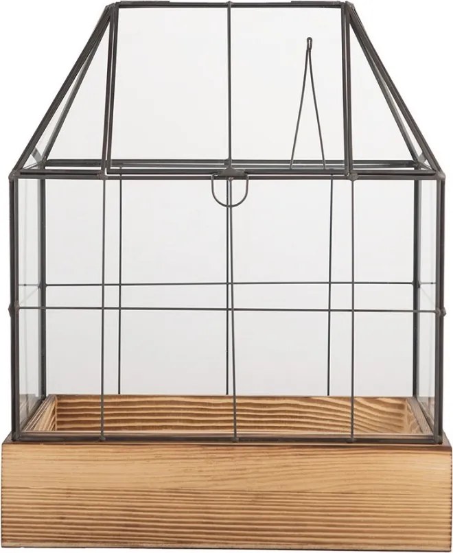 Dekoračný skleník/ vitrína s dreveným podstavcom Pallas - 26*17*32 cm