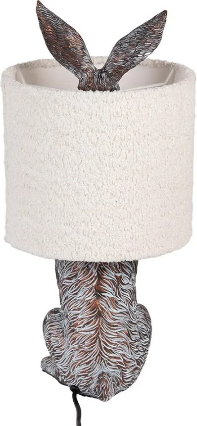 Šedá stolná lampa králik s bielym chlpatým tienidlom Rabbi - Ø 20*43 cm / E27
