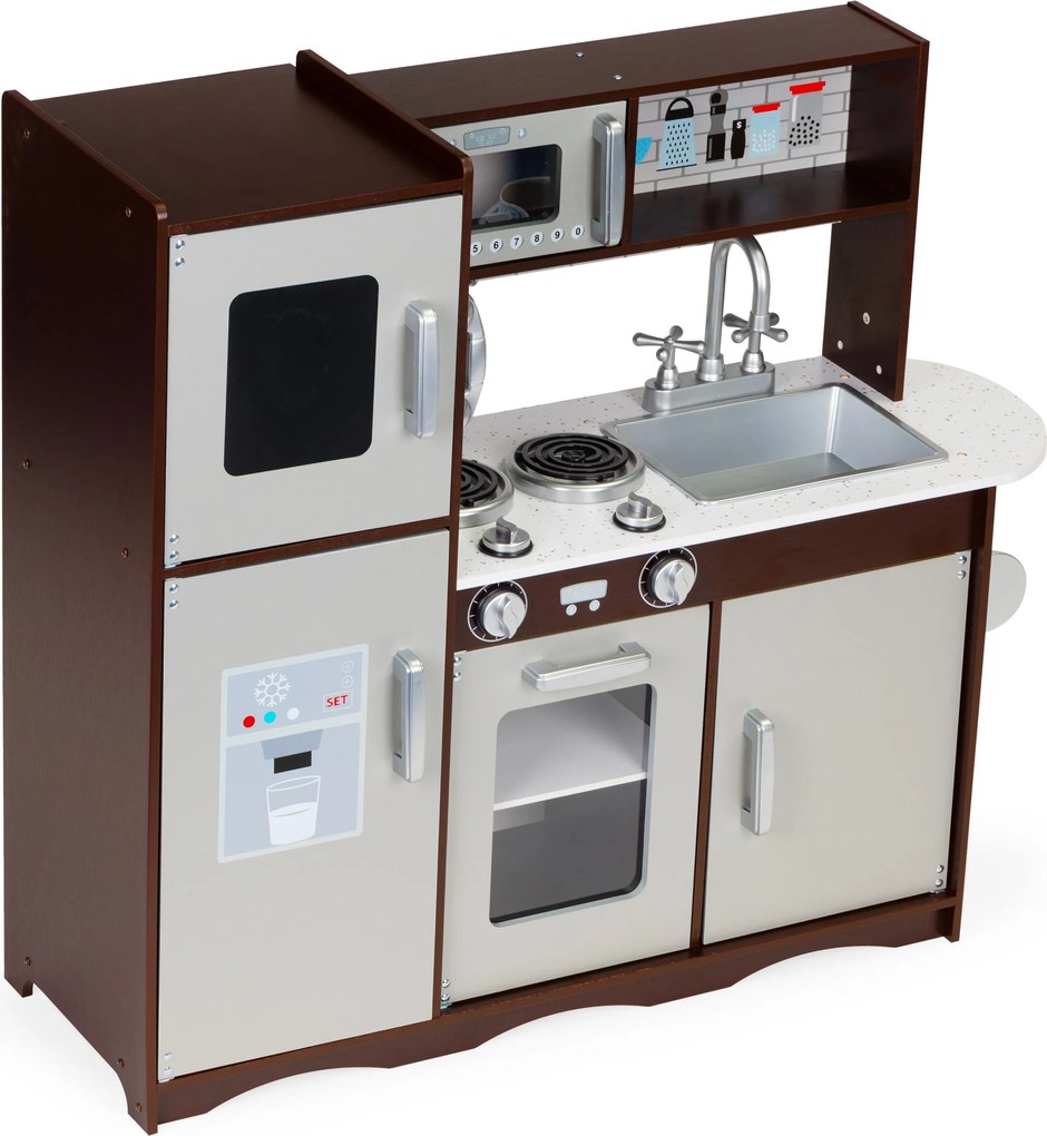 Detská drevená kuchynka ECOTOYS veľká s chladničkou, rúrou, mikrovlnkou (3+)