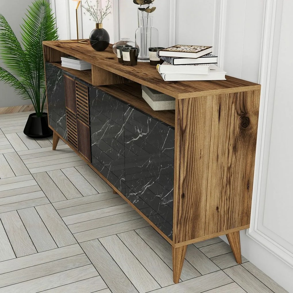 Skrinka Milan 2 Walnut and Black Marble