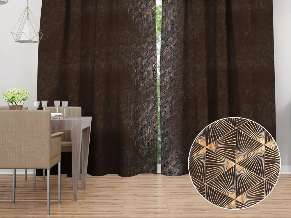 Biante Zamatový záves Isabela IBL-012 Rose Gold trojuholníky na hnedom - šírka 135 cm 135x140 cm