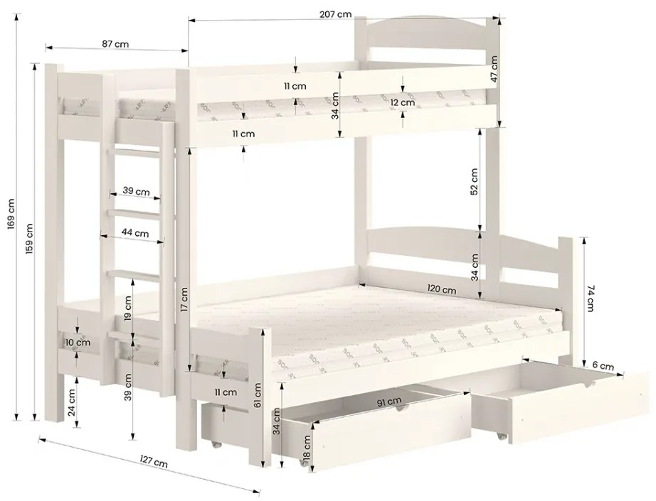 Posteľ poschodová Lovic PPS 001 - Farba Borovica 90x200/120x200 Strana ľavá