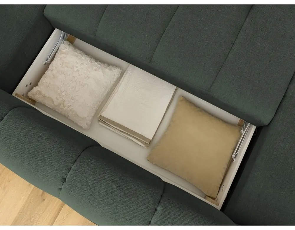 Zelená rozkladacia/s úložným priestorom rohová pohovka (pravý roh/do tvaru "U") Fuji – Bobochic Paris