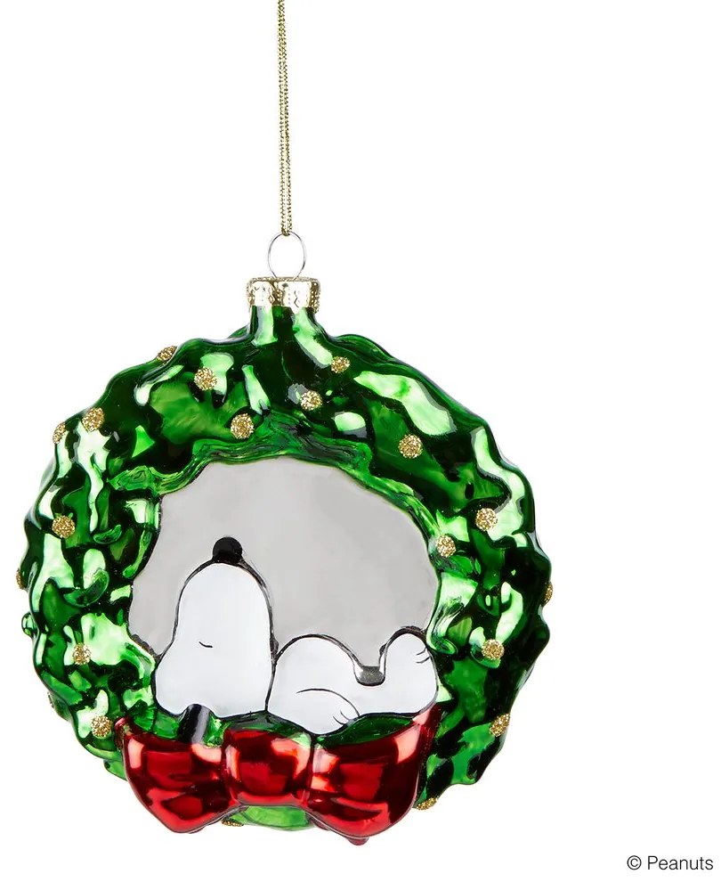 PEANUTS Sklenená ozdoba Snoopy veniec
